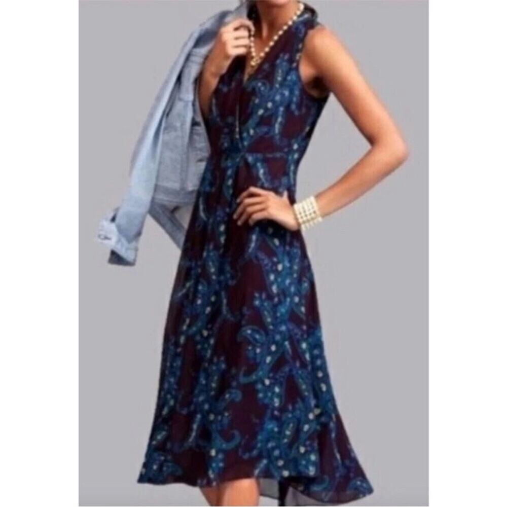 Cabi Treasure purple maroon blue paisley sleeveless midi dress size 8 #3461